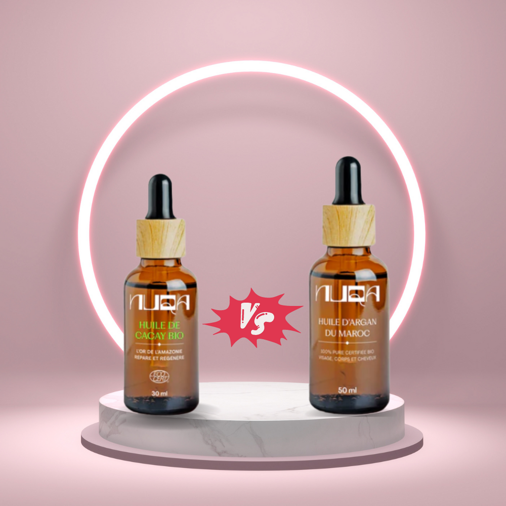 Une bouteille d'huile d'argan et une bouteille d'huile de cacay